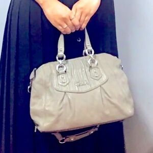 COACH Grey Leather Ashley Gathered Convertible Satchel Purse